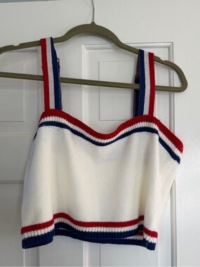 Show Me Your MuMu Below Deck Knit Crop Tank with Red & Navy Stripe
